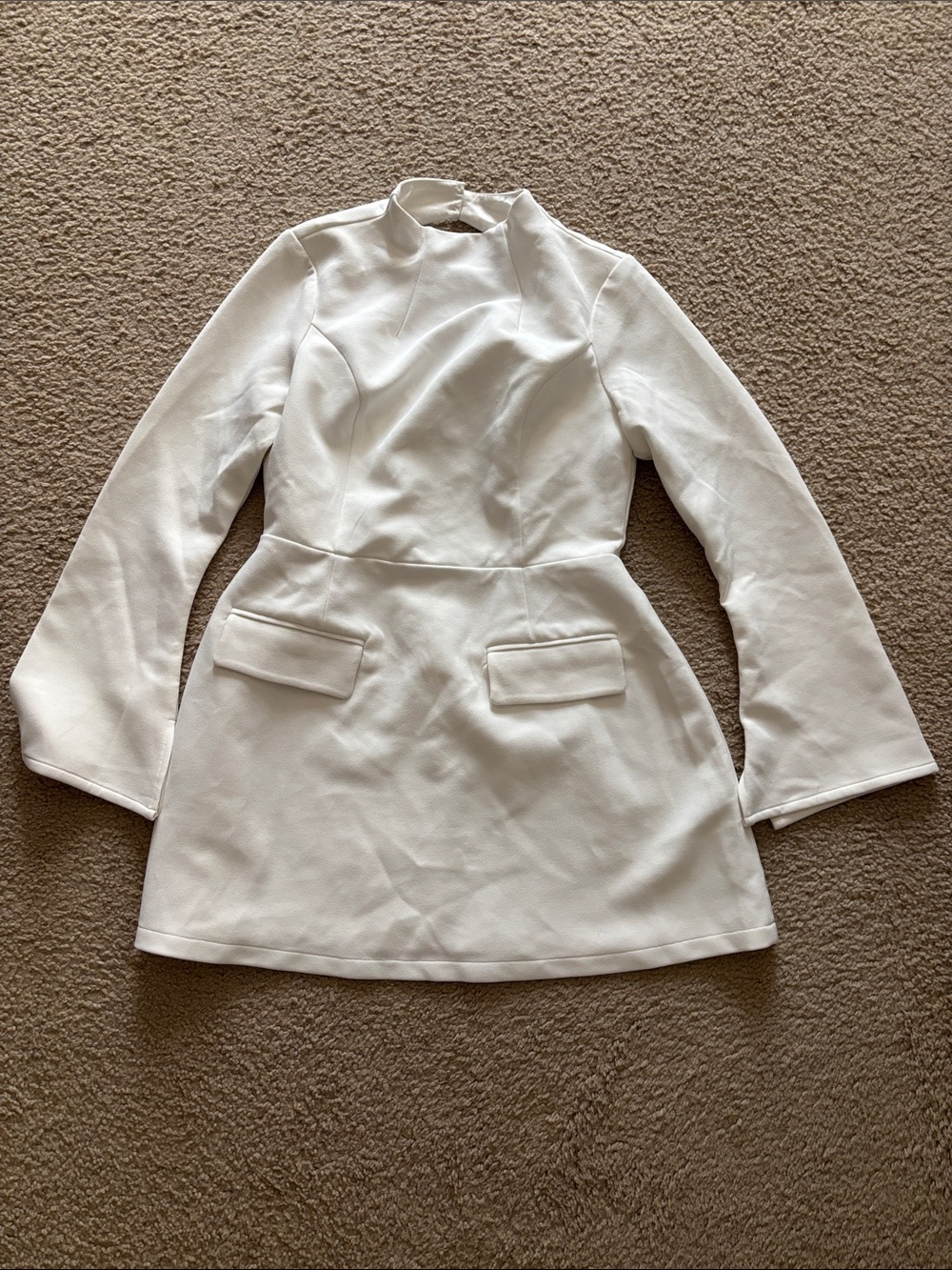 Showpo White Long-Sleeve Mini Dress with Mock Neck